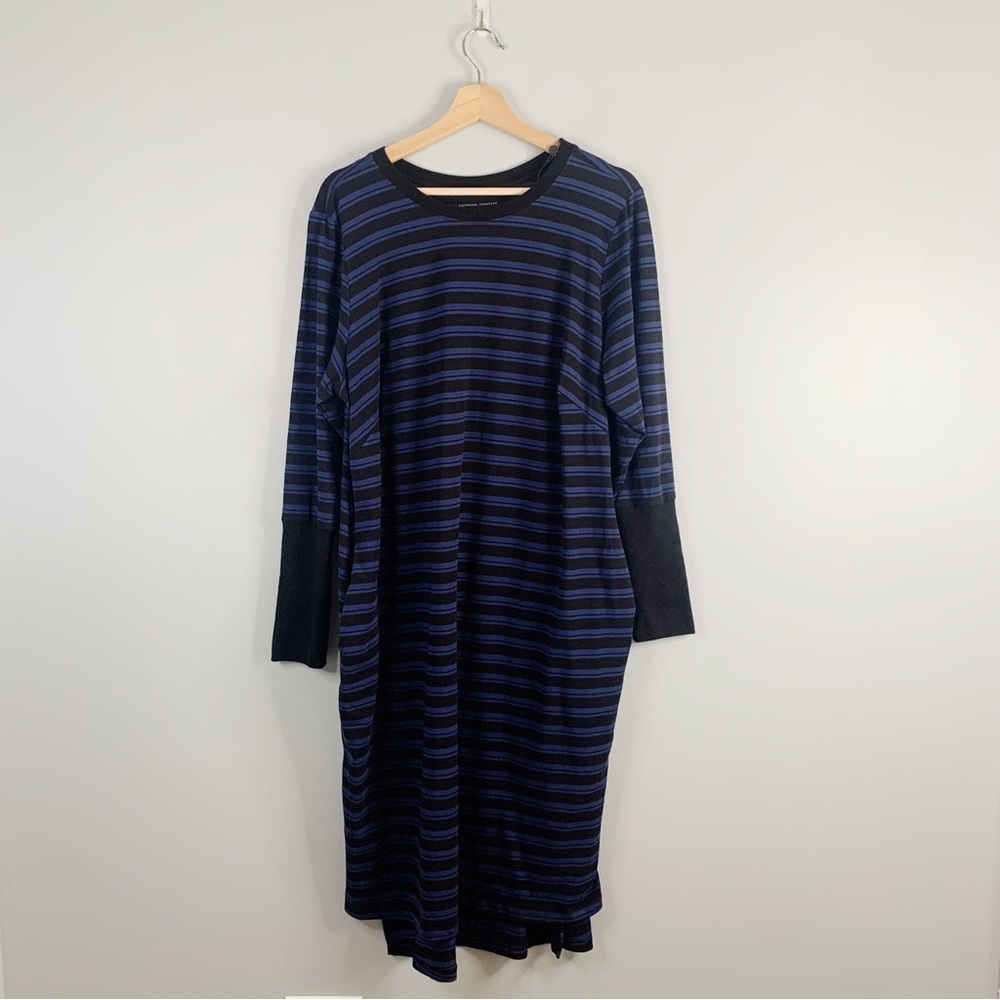 Universal Standard Blue and Black Striped Midi Dress